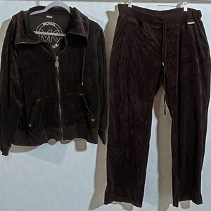Michael Kors Brown Velour Matching Jacket Pants Track Set Top 2x Bottoms 1x